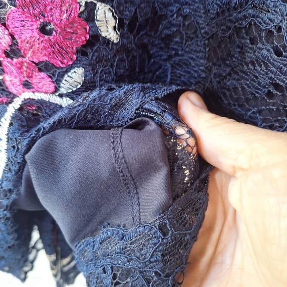 NWT DKNY Womens Embroidered Lace Sleeveless Floral Navy/Pink Dress Size 2 - Picture 6 of 10